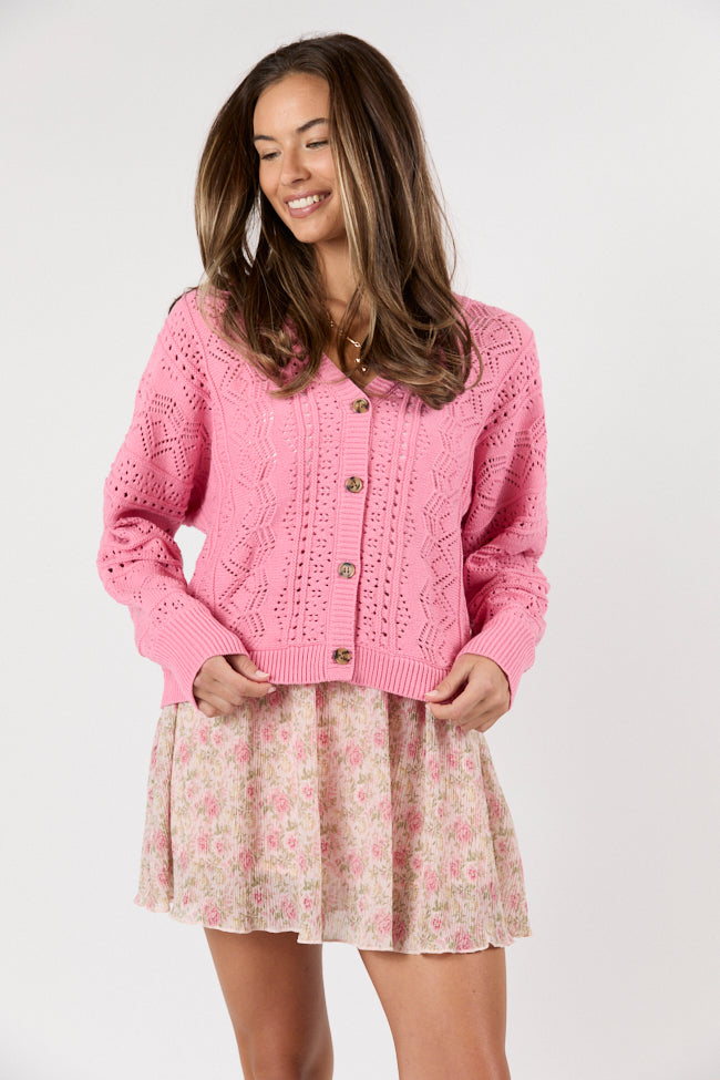 Lasting Impressions Pink Open Knit Cardigan FINAL SALE-Sunny Prom