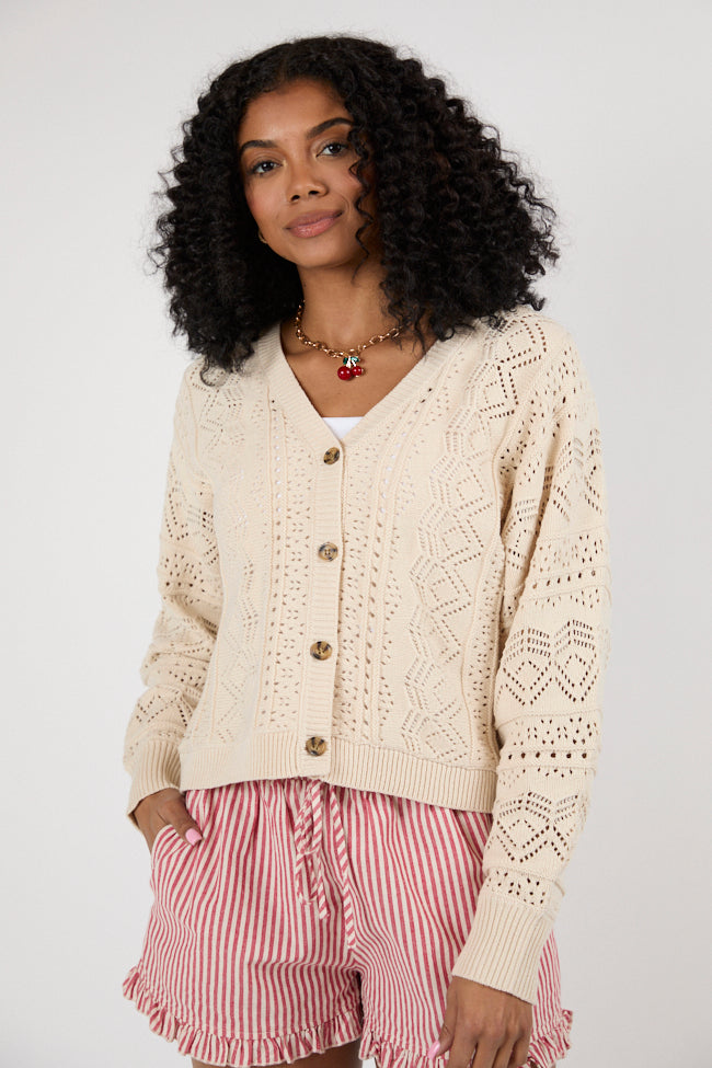 Lasting Impressions Taupe Open Knit Cardigan FINAL SALE-Sunny Prom