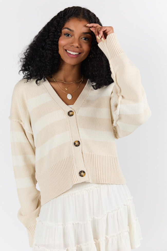 Beyond The City Beige and Ivory Striped Cardigan FINAL SALE-Sunny Prom