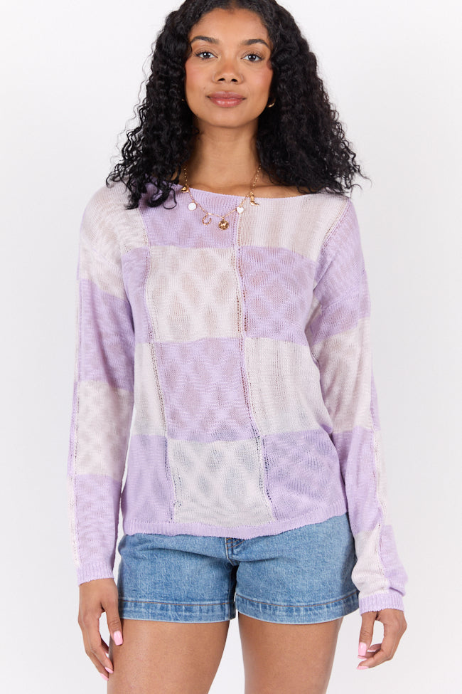 Sunset Key Purple Checkered Sweater FINAL SALE-Sunny Prom