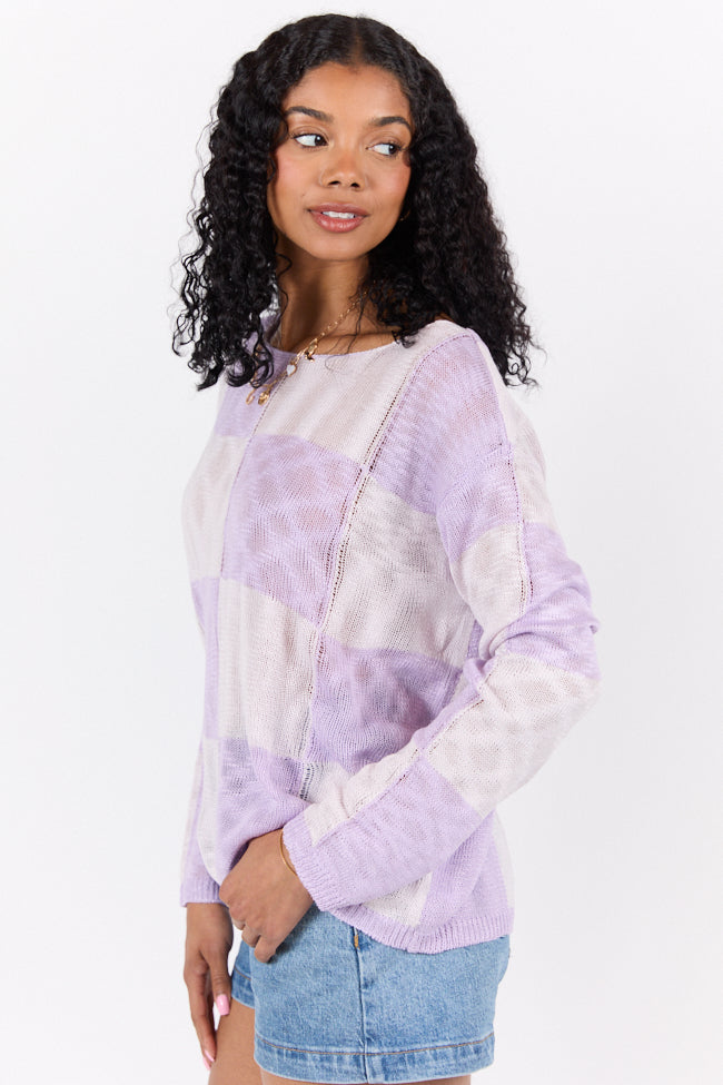 Sunset Key Purple Checkered Sweater FINAL SALE-Sunny Prom