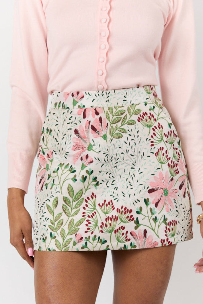 Call Me Lovely Multi Floral Jacquard Skort FINAL SALE-Sunny Prom