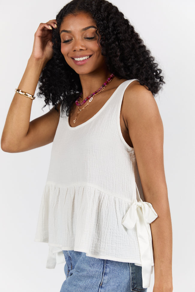 My Sweet Side Tie Ivory Gauze Tank SALE-Sunny Prom