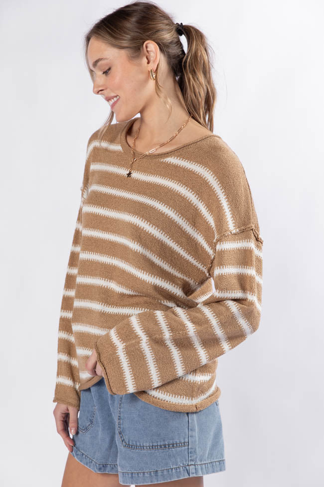 Road Trip Tan and Ivory Striped Sweater FINAL SALE-Sunny Prom