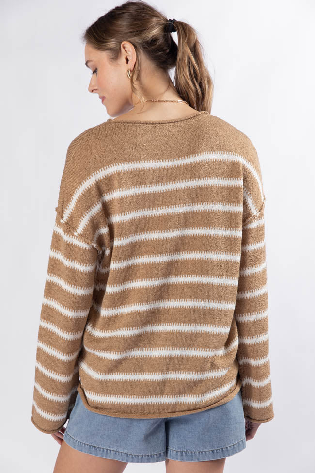 Road Trip Tan and Ivory Striped Sweater FINAL SALE-Sunny Prom