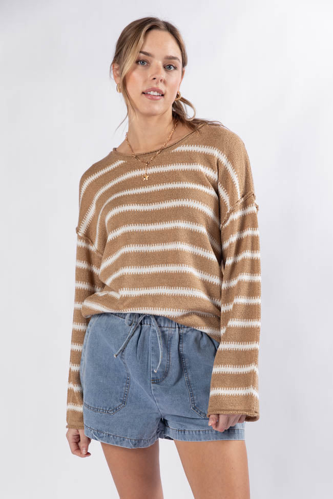 Road Trip Tan and Ivory Striped Sweater FINAL SALE-Sunny Prom