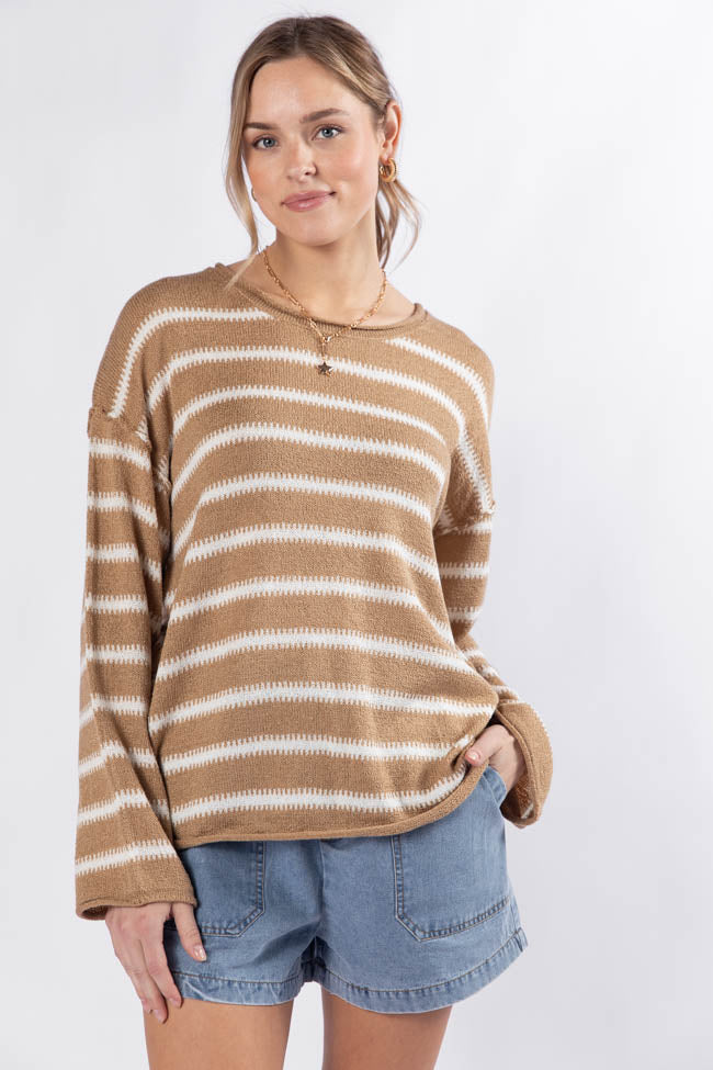 Road Trip Tan and Ivory Striped Sweater FINAL SALE-Sunny Prom