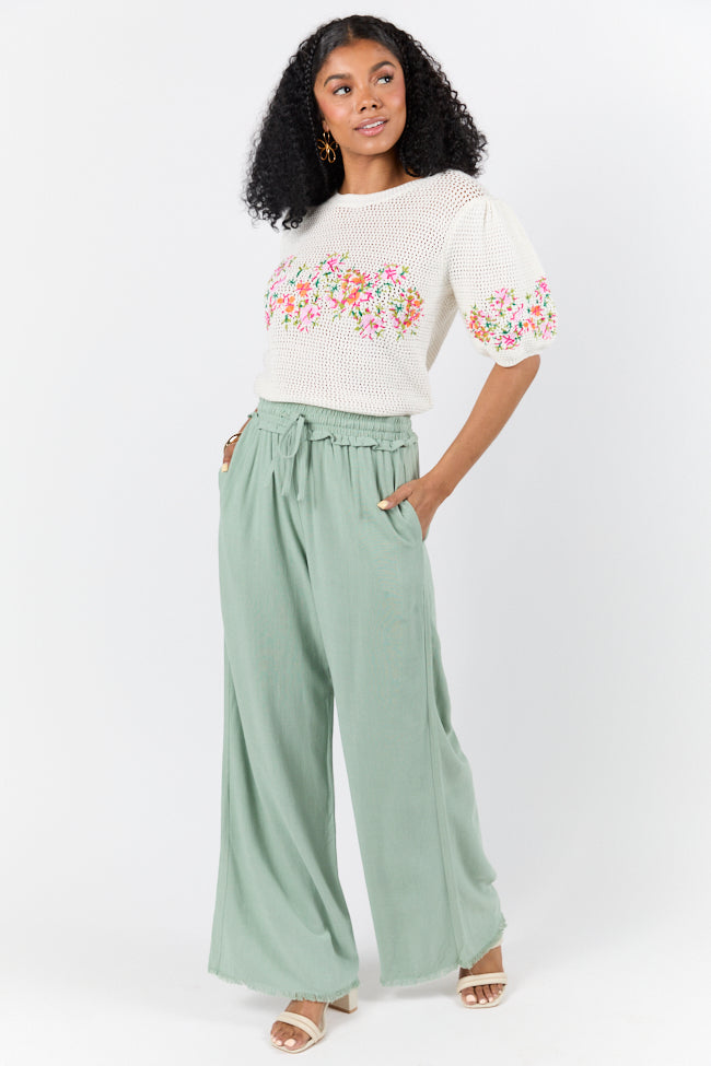 Full Sail Olive Linen Blend Pull On Pants FINAL SALE-Sunny Prom