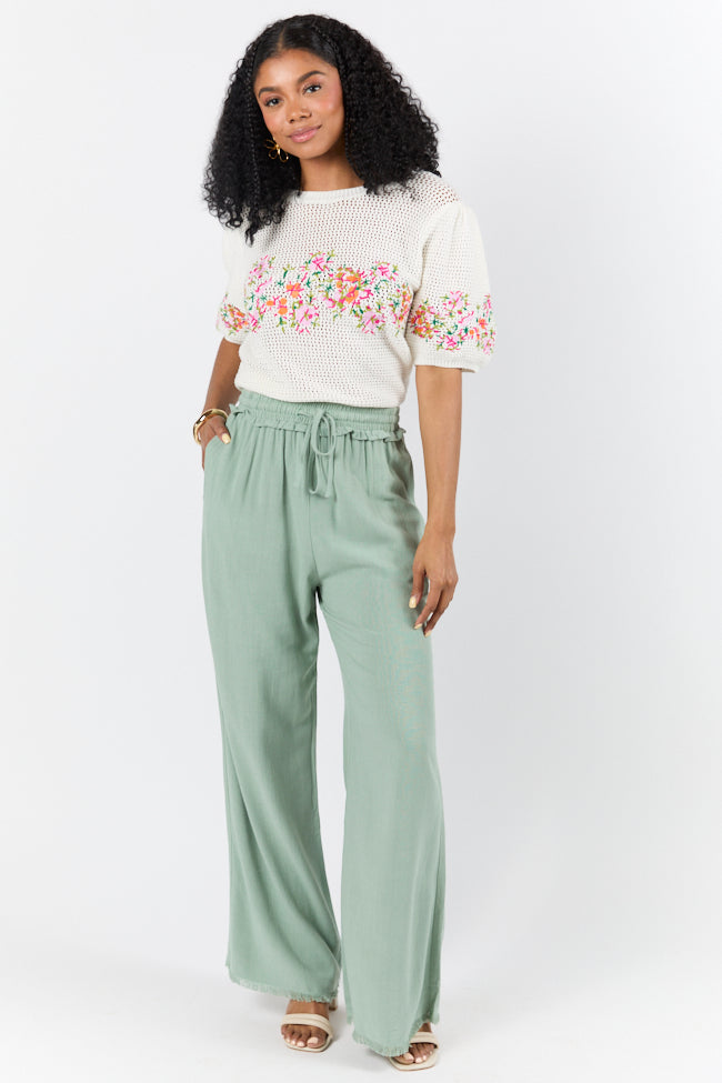 Full Sail Olive Linen Blend Pull On Pants FINAL SALE-Sunny Prom