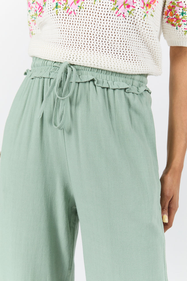 Full Sail Olive Linen Blend Pull On Pants FINAL SALE-Sunny Prom