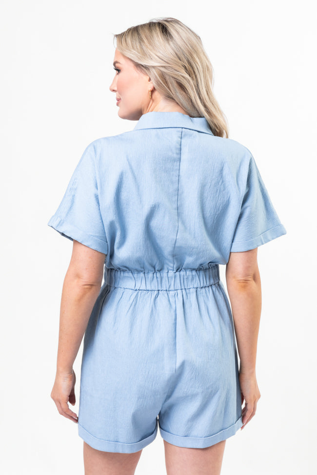 Walk With Me Blue Solid Chambray Romper FINAL SALE-Sunny Prom