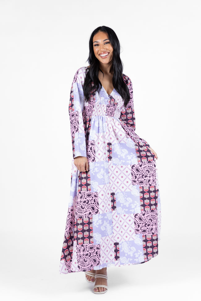 Falling Petals Purple Patchwork Printed Maxi Dress FINAL SALE-Sunny Prom