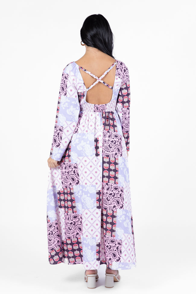 Falling Petals Purple Patchwork Printed Maxi Dress FINAL SALE-Sunny Prom