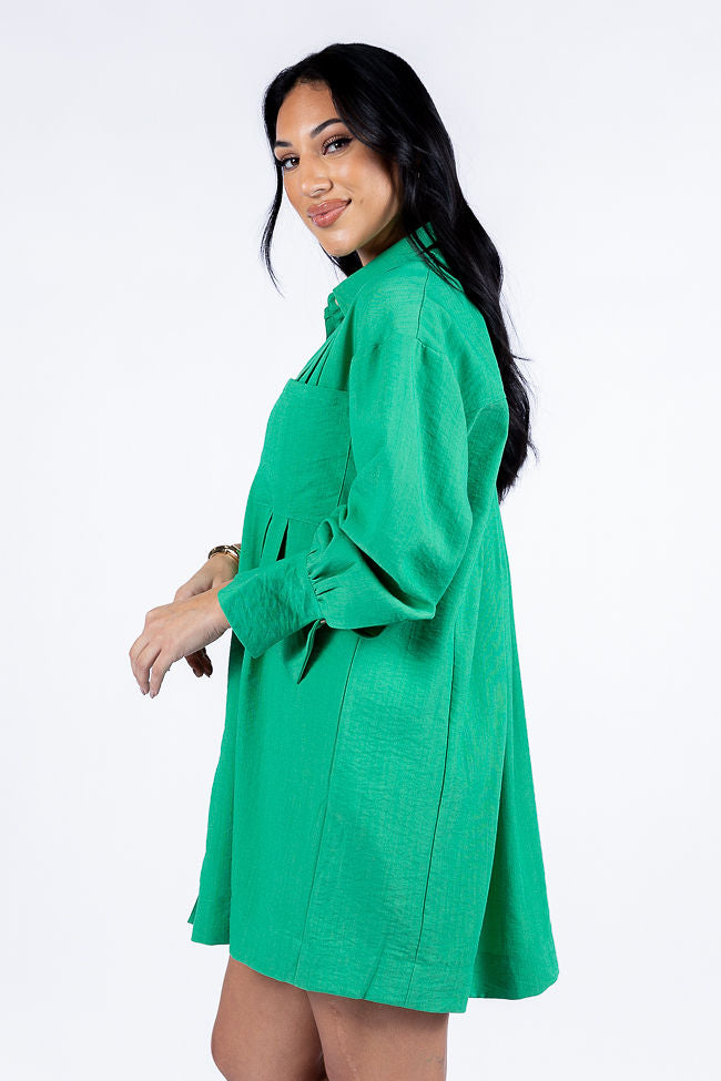 Write This Down Green Button Up Shirt Dress FINAL SALE-Sunny Prom