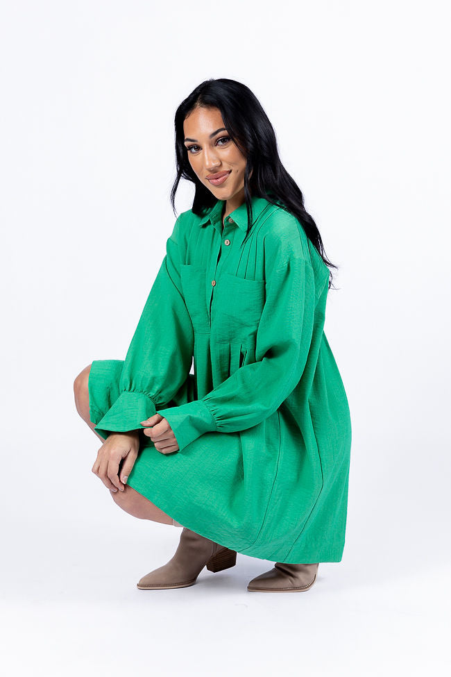 Write This Down Green Button Up Shirt Dress FINAL SALE-Sunny Prom