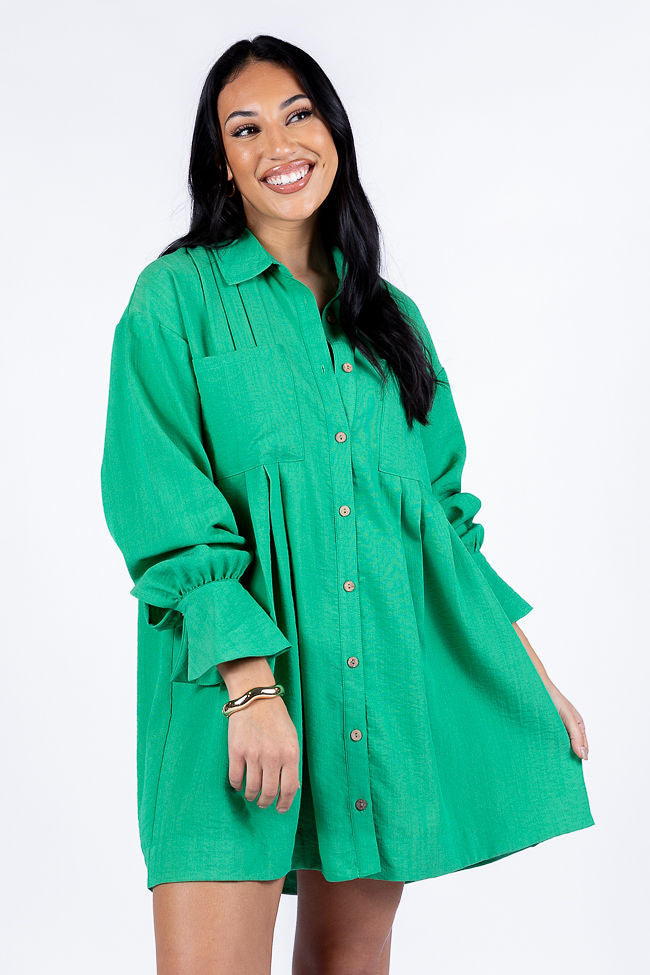 Write This Down Green Button Up Shirt Dress FINAL SALE-Sunny Prom