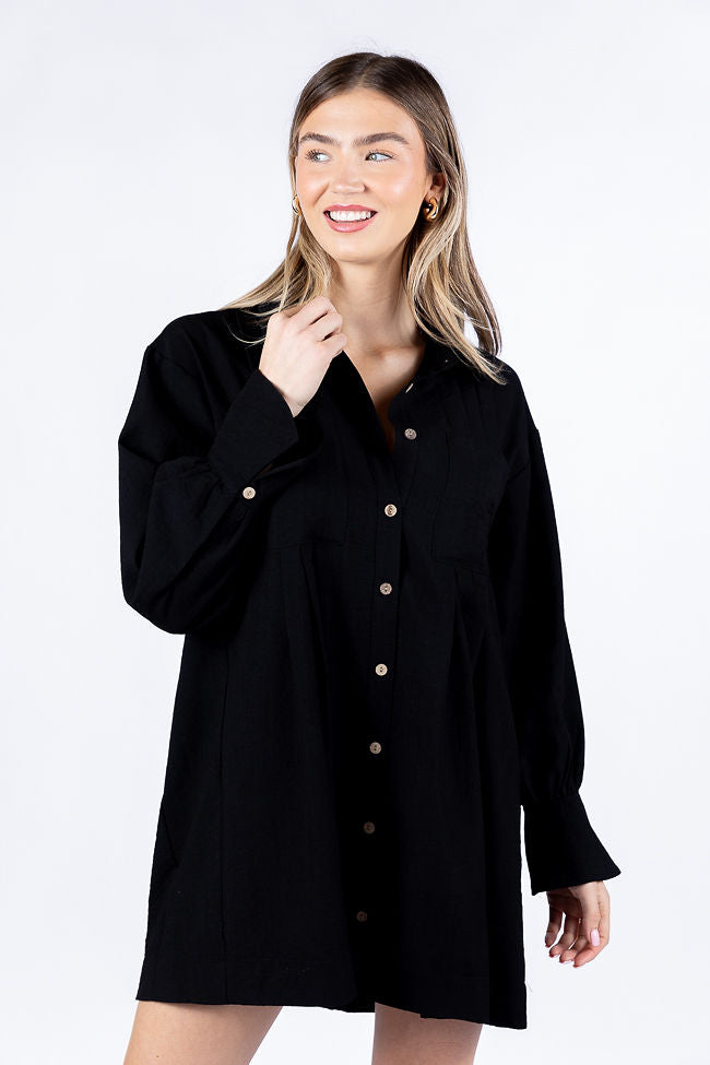 Write This Down Black Button Up Shirt Dress FINAL SALE-Sunny Prom