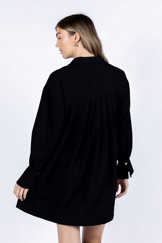 Write This Down Black Button Up Shirt Dress FINAL SALE-Sunny Prom