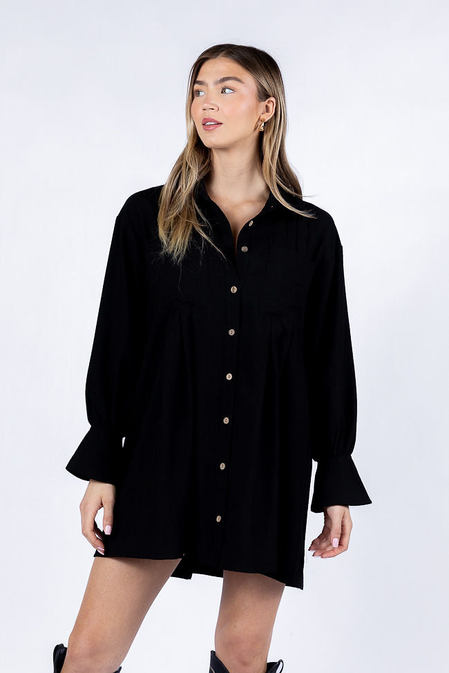 Write This Down Black Button Up Shirt Dress FINAL SALE-Sunny Prom