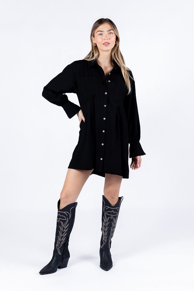 Write This Down Black Button Up Shirt Dress FINAL SALE-Sunny Prom