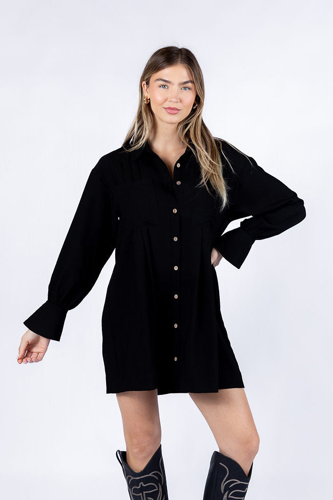 Write This Down Black Button Up Shirt Dress FINAL SALE-Sunny Prom