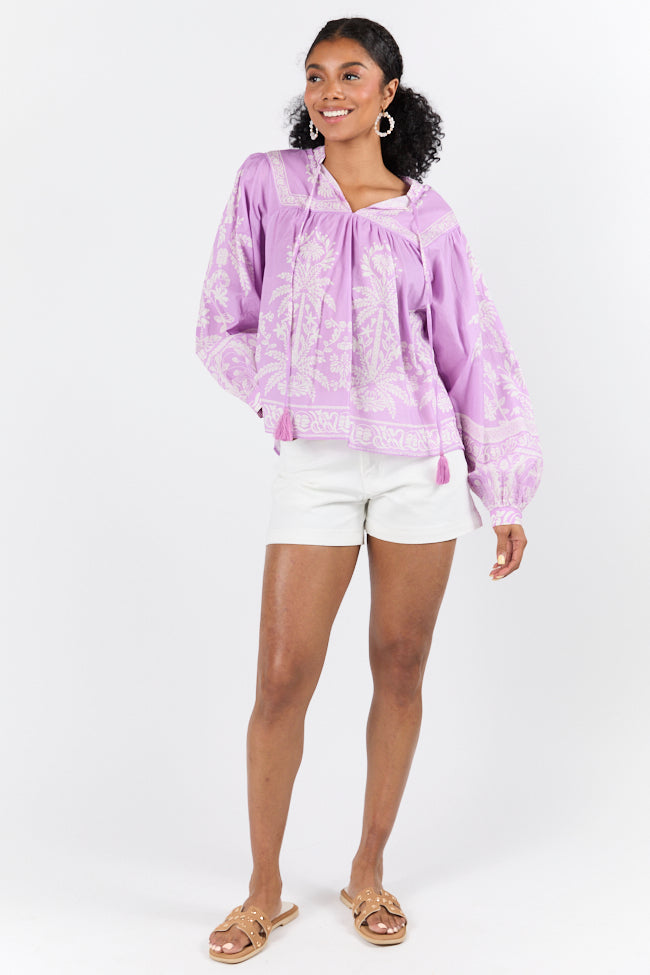 Unspoken Grace Purple Multi Printed Long Sleeve Blouse FINAL SALE-Sunny Prom