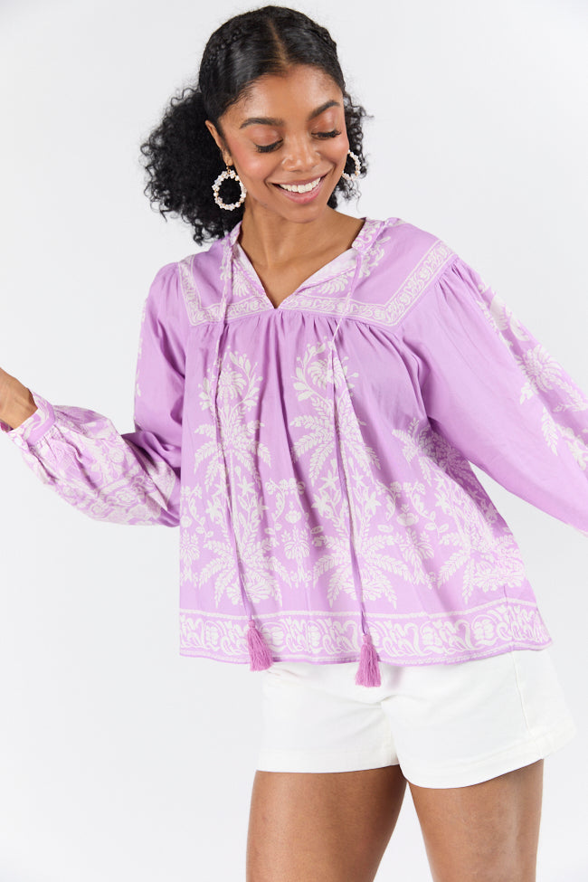 Unspoken Grace Purple Multi Printed Long Sleeve Blouse FINAL SALE-Sunny Prom