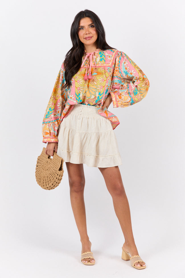 Mosaic Gardens Purple Printed Long Sleeve Blouse FINAL SALE-Sunny Prom