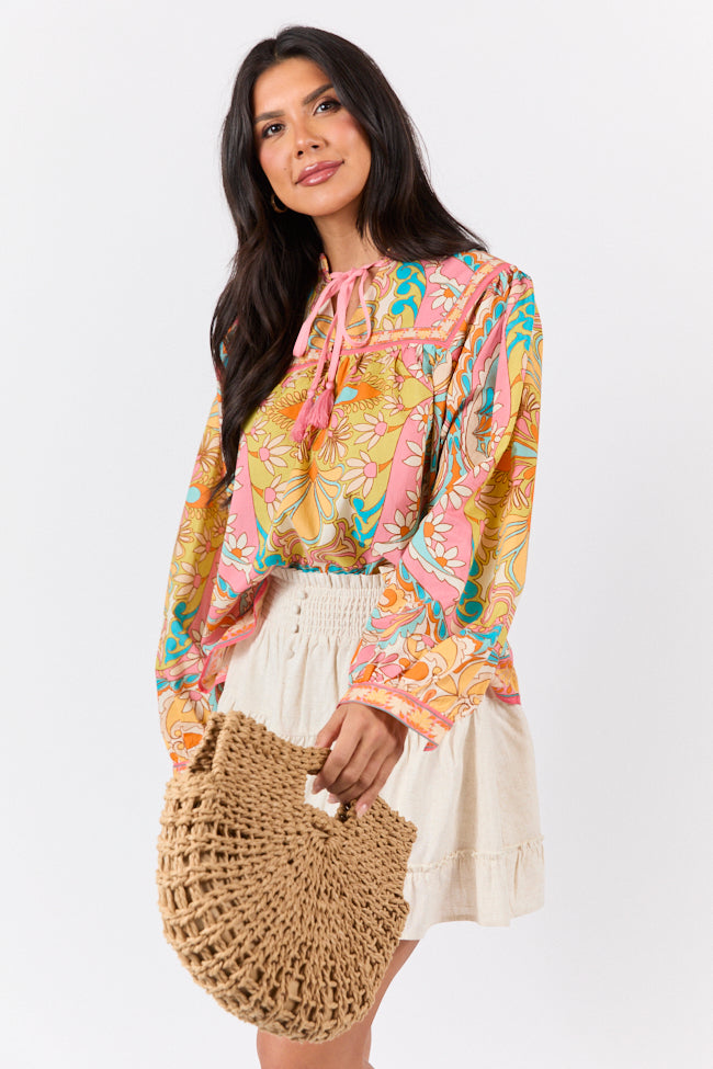 Mosaic Gardens Purple Printed Long Sleeve Blouse FINAL SALE-Sunny Prom