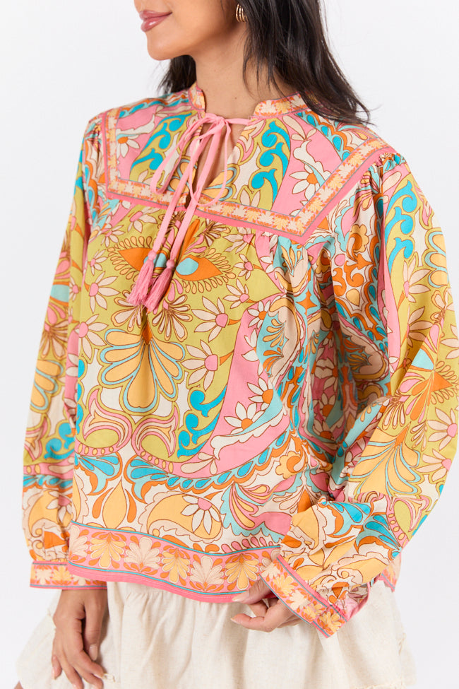 Mosaic Gardens Purple Printed Long Sleeve Blouse FINAL SALE-Sunny Prom