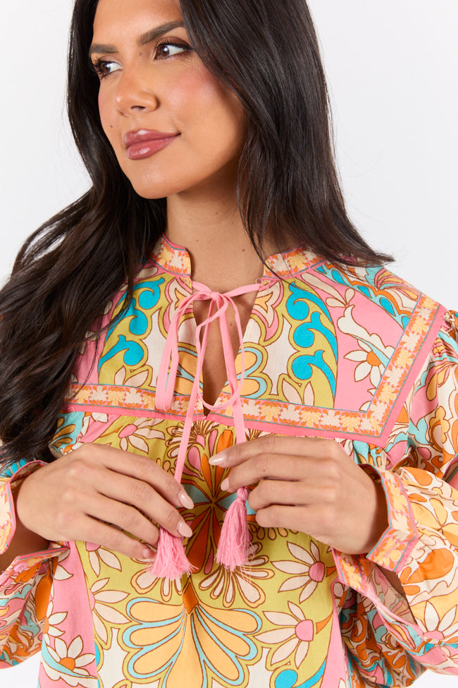 Mosaic Gardens Purple Printed Long Sleeve Blouse FINAL SALE-Sunny Prom