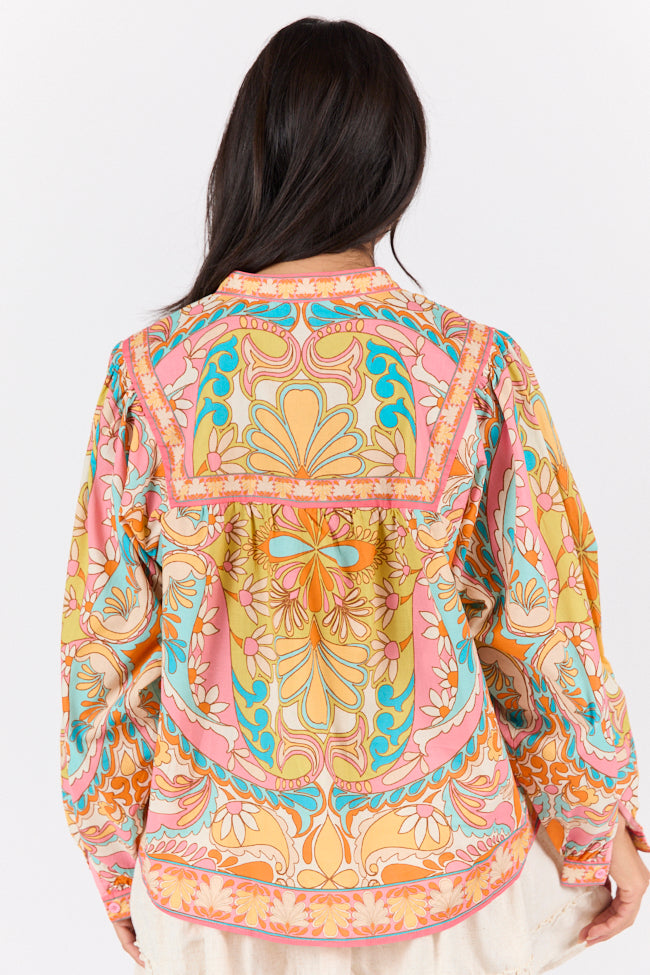 Mosaic Gardens Purple Printed Long Sleeve Blouse FINAL SALE-Sunny Prom