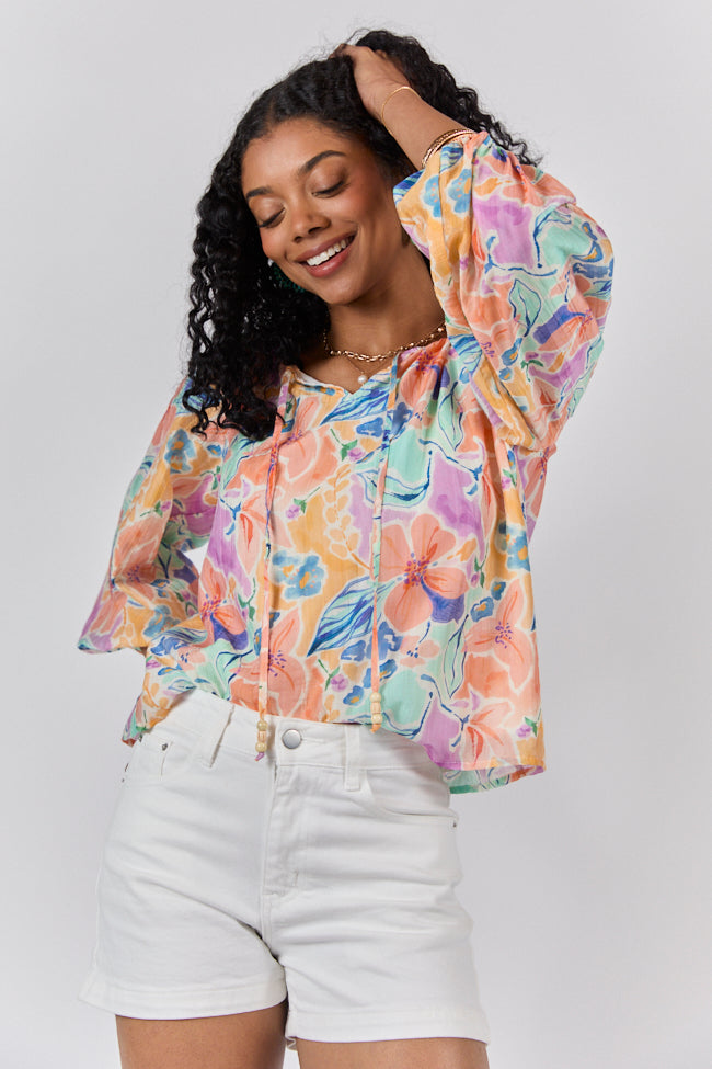 Come Along Purple Floral Woven Pop Over Blouse FINAL SALE-Sunny Prom