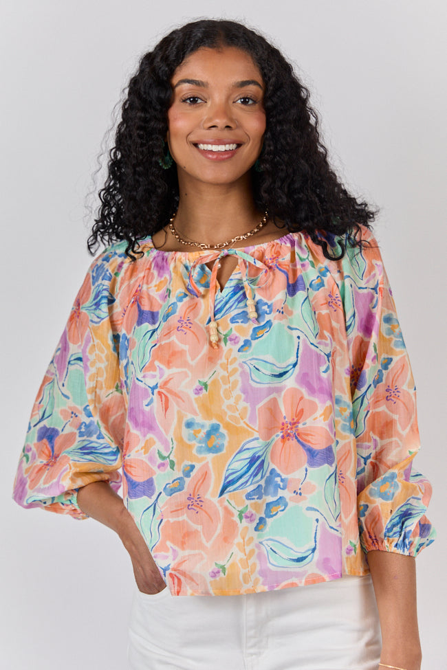 Come Along Purple Floral Woven Pop Over Blouse FINAL SALE-Sunny Prom