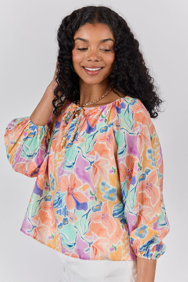 Come Along Purple Floral Woven Pop Over Blouse FINAL SALE-Sunny Prom