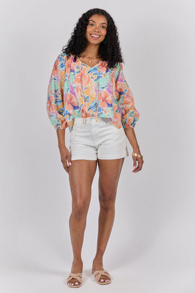 Come Along Purple Floral Woven Pop Over Blouse FINAL SALE-Sunny Prom