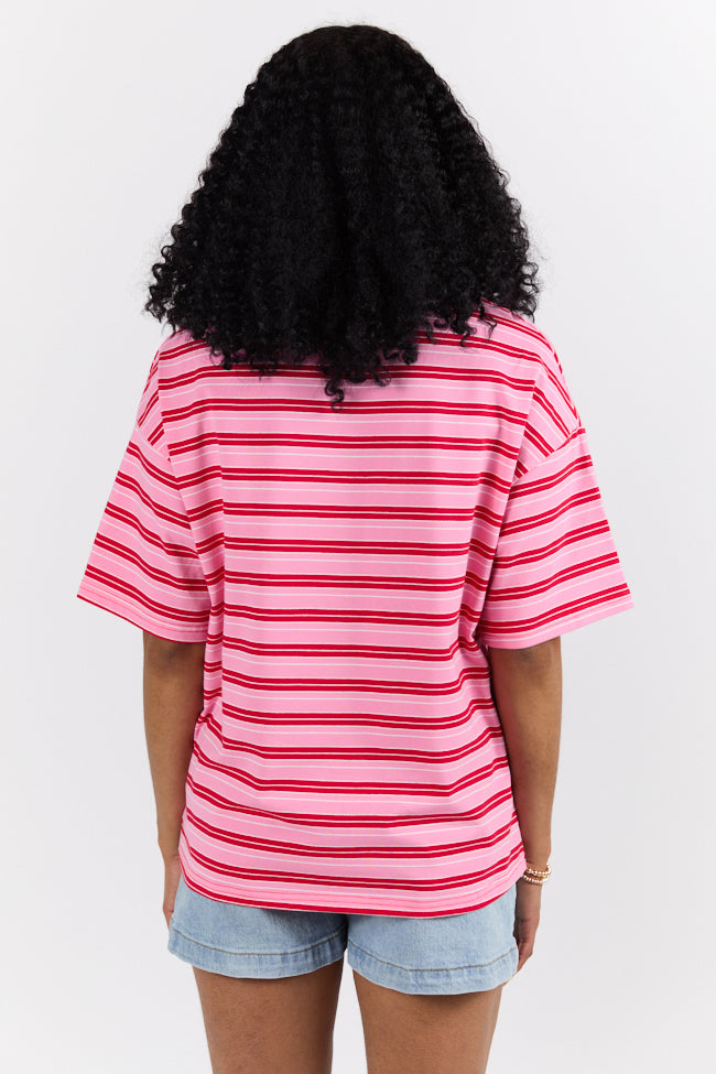 Between The Lines Pink and Red Oversized Striped Tee SALE-Sunny Prom