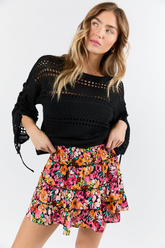 Through The Garden Black Multi Color Floral Mini Skort FINAL SALE-Sunny Prom