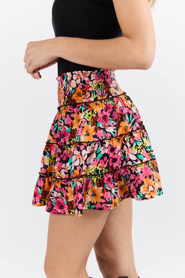 Through The Garden Black Multi Color Floral Mini Skort FINAL SALE-Sunny Prom