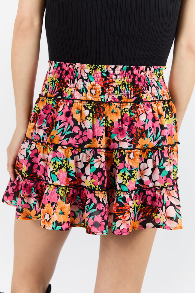 Through The Garden Black Multi Color Floral Mini Skort FINAL SALE-Sunny Prom