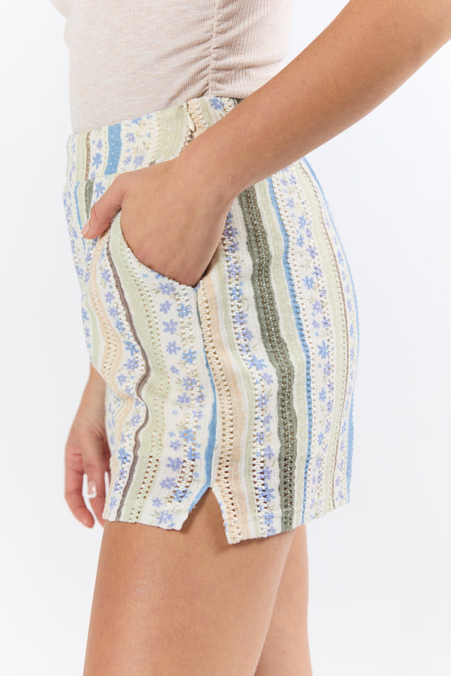 Lovely Lagoons Blue and Green Knit Crochet Shorts SALE-Sunny Prom