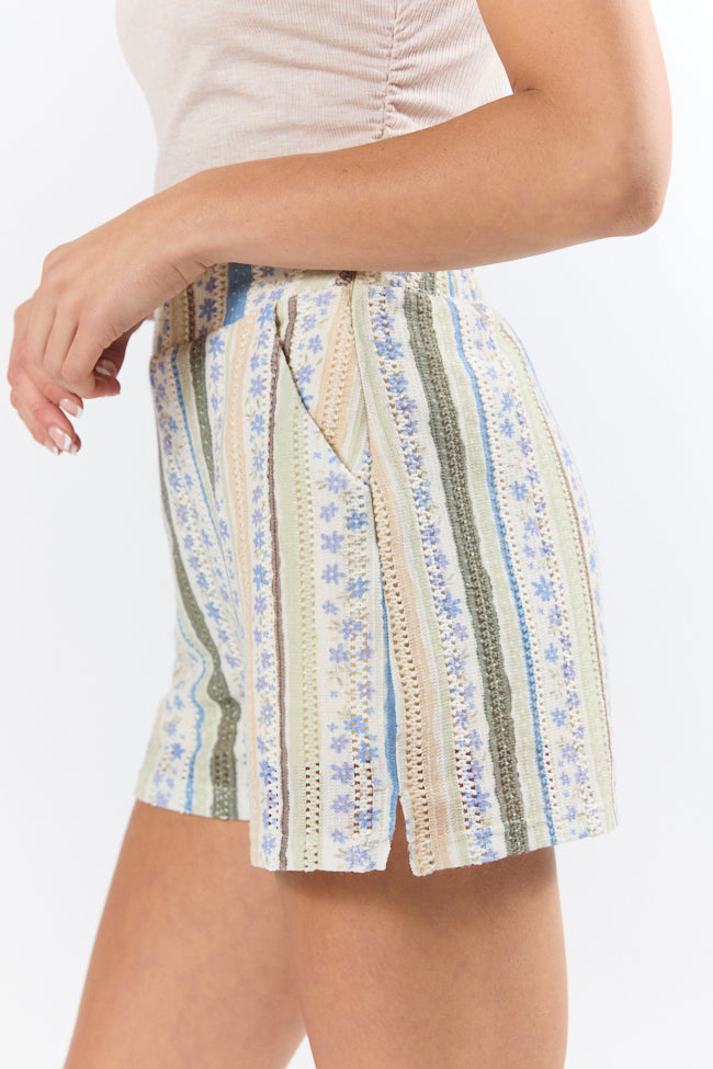 Lovely Lagoons Blue and Green Knit Crochet Shorts SALE-Sunny Prom