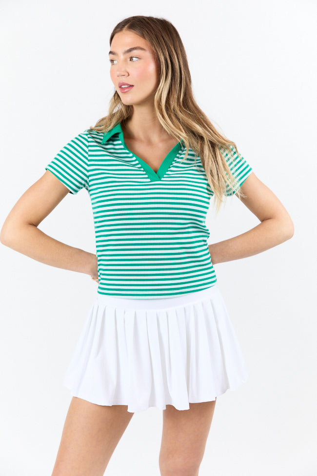 Beyond The Season Green Striped Knit Polo Tee-Sunny Prom