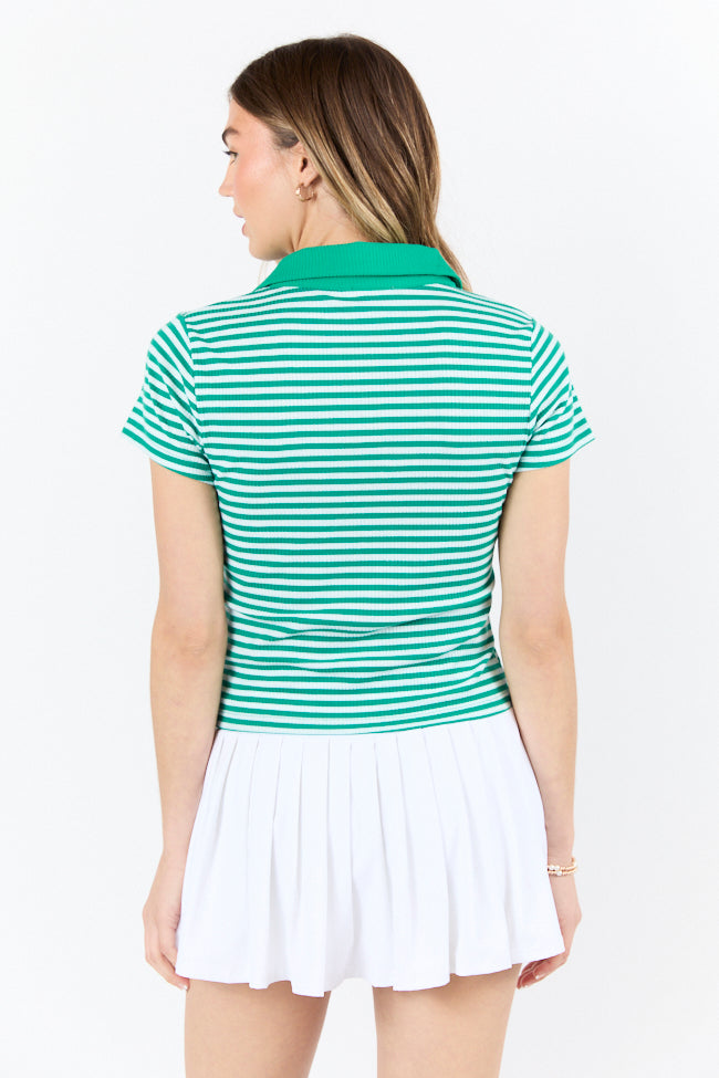Beyond The Season Green Striped Knit Polo Tee-Sunny Prom