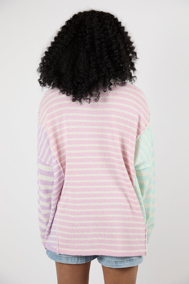 Kind Hearts Colorblock Mint/Pink/Purple Multi Stripe Sweater FINAL SALE-Sunny Prom