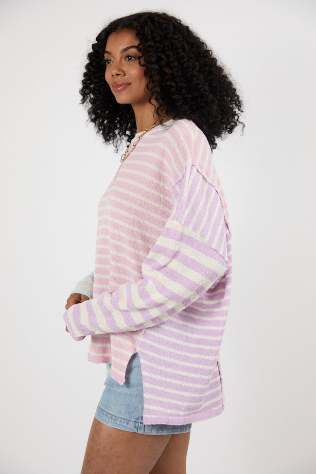Kind Hearts Colorblock Mint/Pink/Purple Multi Stripe Sweater FINAL SALE-Sunny Prom
