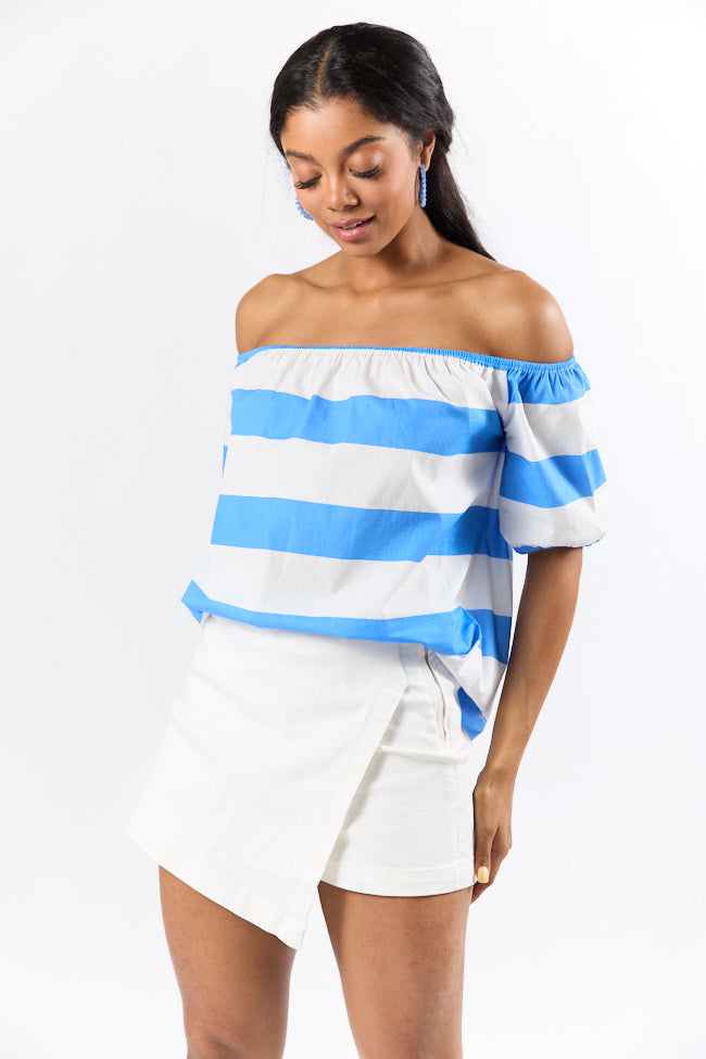 Never Want To Leave Blue Oversized Stripe Off The Shoulder Top FINAL SALE-Sunny Prom