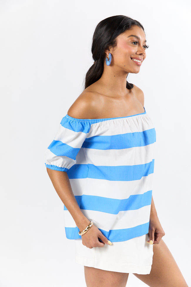 Never Want To Leave Blue Oversized Stripe Off The Shoulder Top FINAL SALE-Sunny Prom