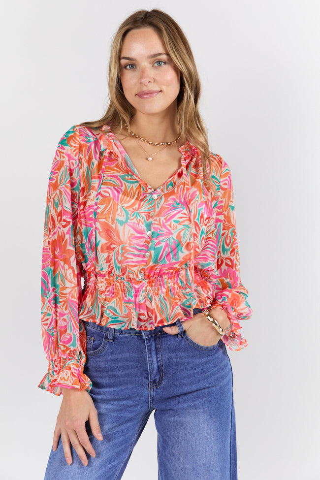 Take Me To The Tropics Multi Print Blouse With Cami Lining FINAL SALE-Sunny Prom