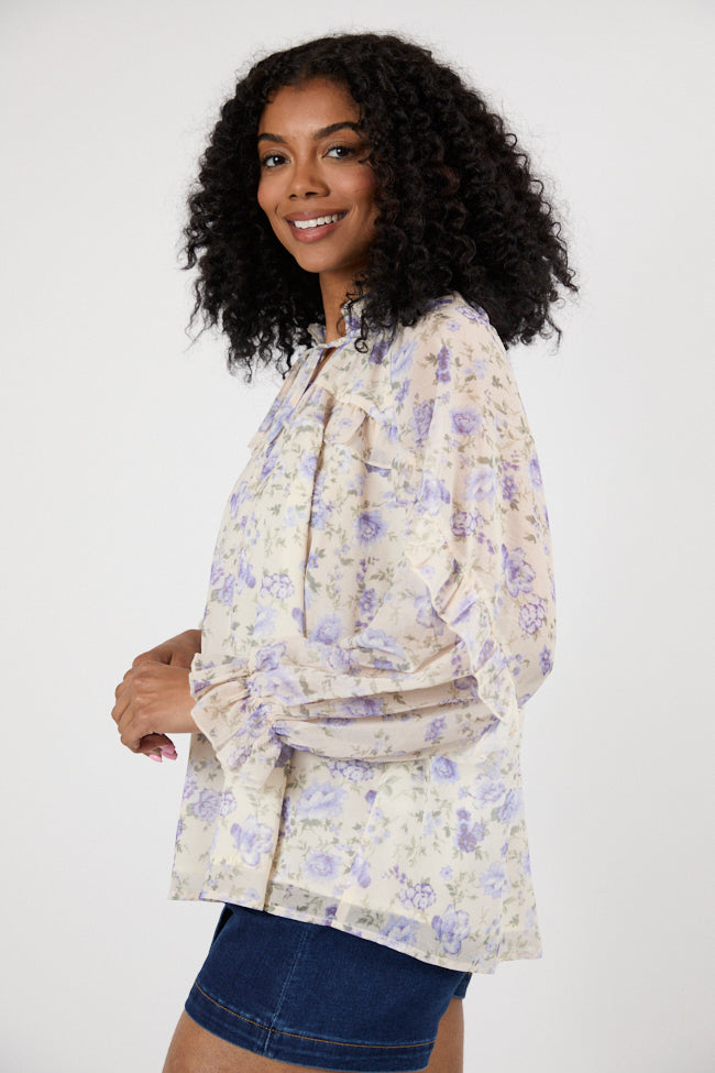 All I Want Purple Multi Oversized Ruffle Detail Popover Floral Blouse FINAL SALE-Sunny Prom